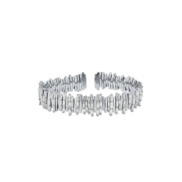 Classic Gold Half Baguette Milli Bangle in 18K White Gold