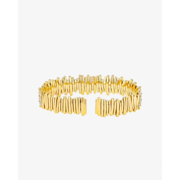 Suzanne Kalan Classic Gold Half Baguette Milli Bangle in 18K Yellow Gold | Fine Bracelets | Coveti