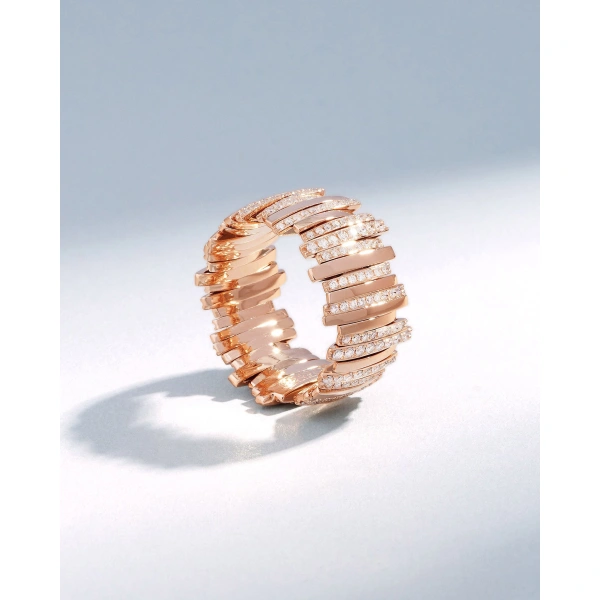 Suzanne Kalan Classic Gold Half Pave Diamond Milli Band in 18K Rose Gold | Fine Rings | Coveti