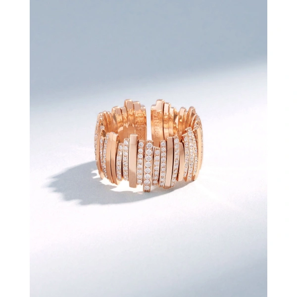 Suzanne Kalan Classic Gold Half Pave Diamond Milli Band in 18K Rose Gold | Fine Rings | Coveti