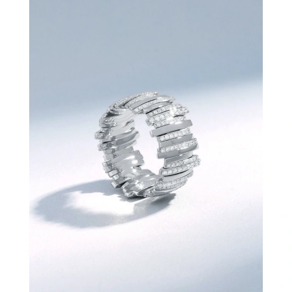 Suzanne Kalan Classic Gold Half Pave Diamond Milli Band in 18K White Gold | Fine Rings | Coveti