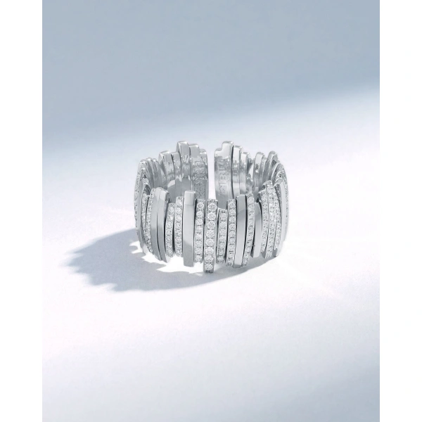 Suzanne Kalan Classic Gold Half Pave Diamond Milli Band in 18K White Gold | Fine Rings | Coveti