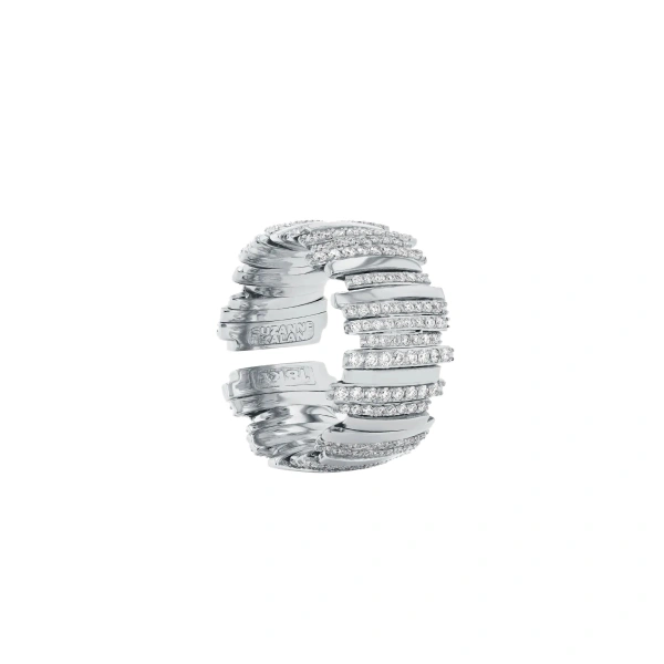Suzanne Kalan Classic Gold Half Pave Diamond Milli Band in 18K White Gold | Fine Rings | Coveti