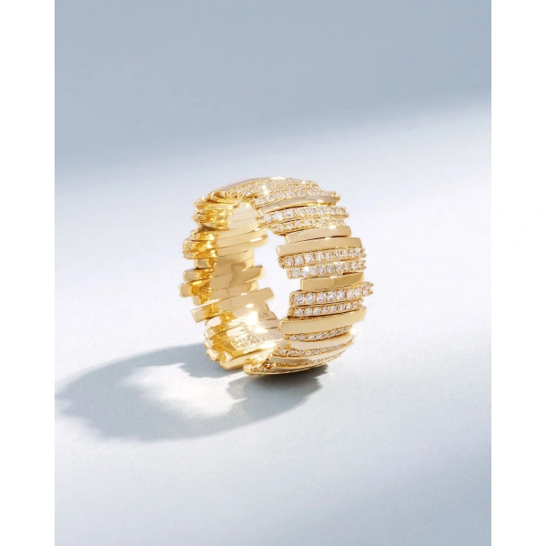 Suzanne Kalan Classic Gold Half Pave Diamond Milli Band in 18K Yellow Gold | Fine Rings | Coveti