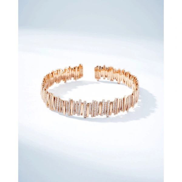 Suzanne Kalan Classic Gold Half Pave Milli Bangle in 18K Rose Gold | Fine Bracelets | Coveti