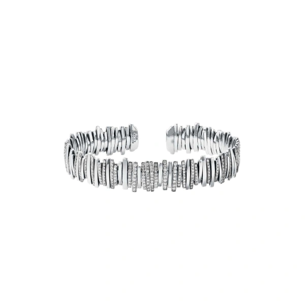 Classic Gold Half Pave Milli Bangle in 18K White Gold