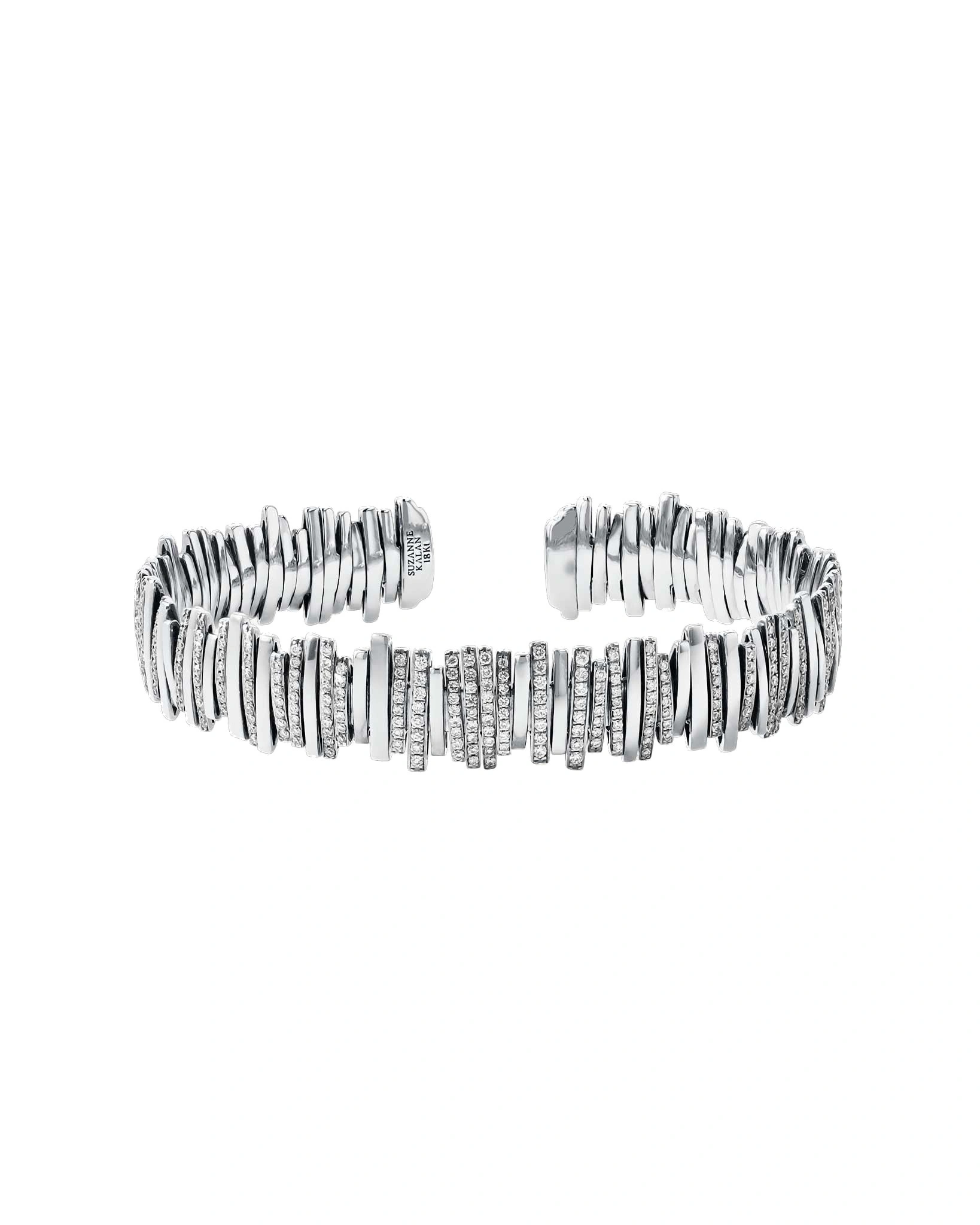 Suzanne Kalan Classic Gold Half Pave Milli Bangle in 18K White Gold Suzanne Kalan Classic Gold Half Pave Milli Bangle in 18K White Gold | Fine Bracelets | Coveti