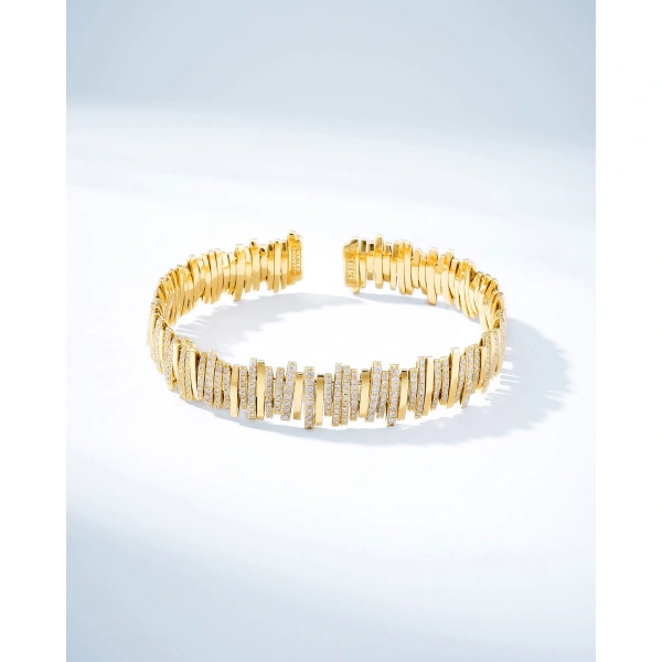 Suzanne Kalan Classic Gold Half Pave Milli Bangle in 18K Yellow Gold | Fine Bracelets | Coveti