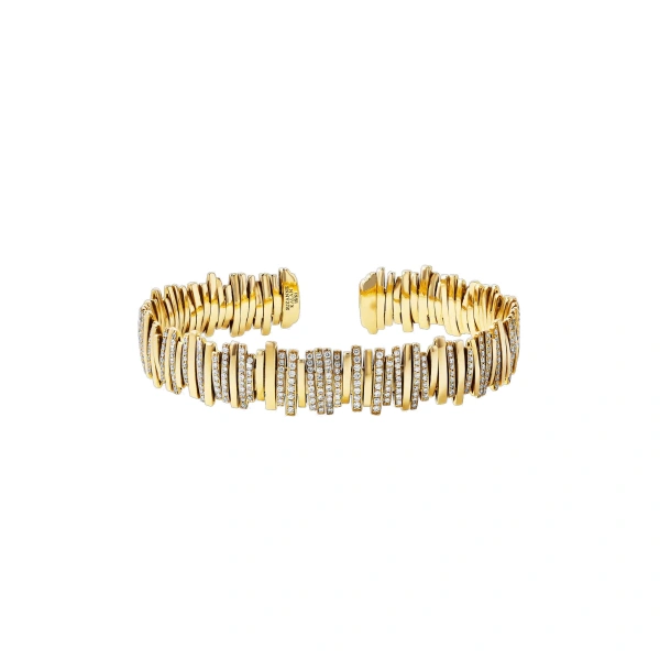 Suzanne Kalan Classic Gold Half Pave Milli Bangle in 18K Yellow Gold | Fine Bracelets | Coveti