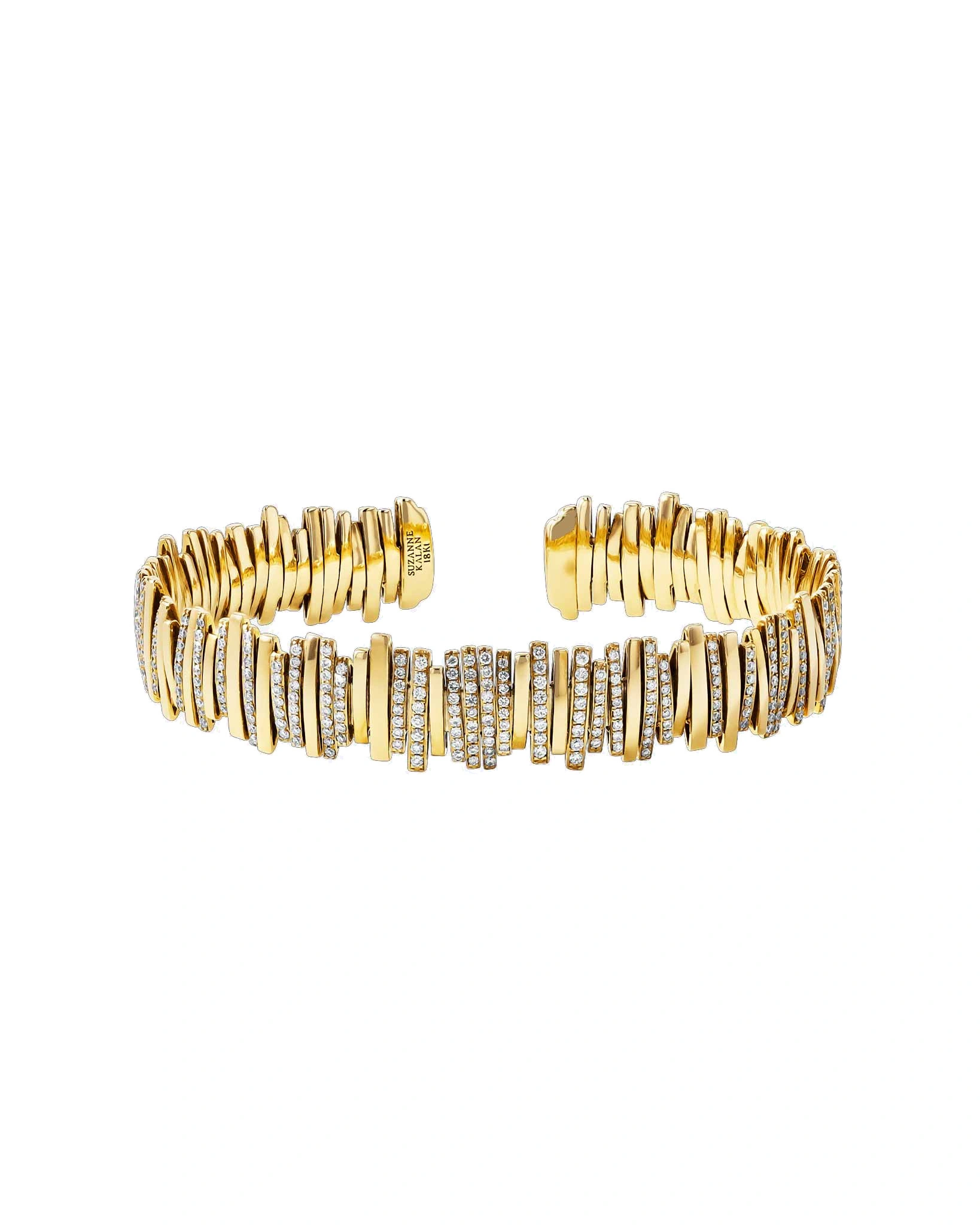 Suzanne Kalan Classic Gold Half Pave Milli Bangle in 18K Yellow Gold Suzanne Kalan Classic Gold Half Pave Milli Bangle in 18K Yellow Gold | Fine Bracelets | Coveti