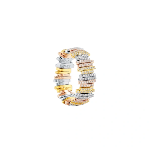 Suzanne Kalan Classic Gold Three-Tone Full Pave Diamond Mini Band in 18K Three-Tone Gold | Fine Rings | Coveti