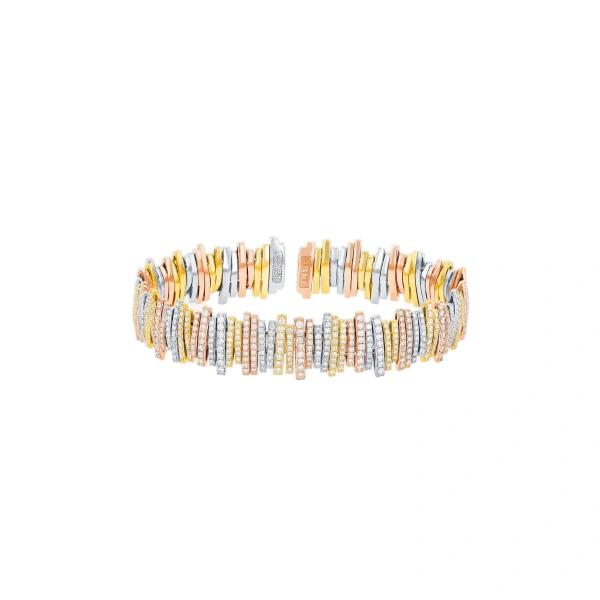 Suzanne Kalan Classic Gold Three-Tone Full Pave Milli Bangle in 18K Three-Tone Gold | Fine Bracelets | Coveti