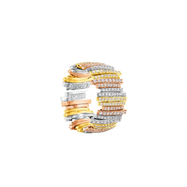 Classic Gold Three-Tone Full Pave Milli Diamond Band in 18K Three-Tone Gold