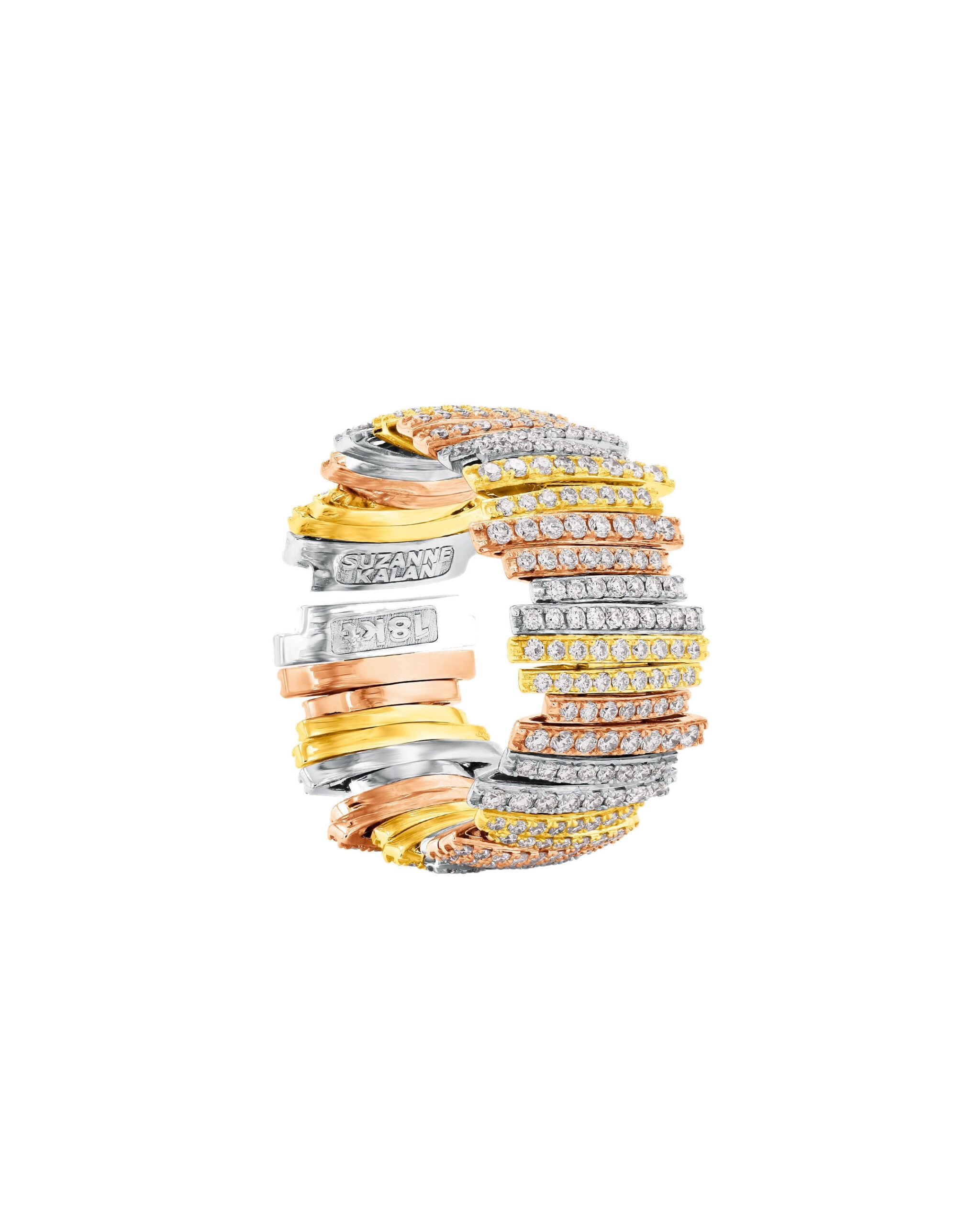 Suzanne Kalan Classic Gold Three-Tone Full Pave Milli Diamond Band in 18K Three-Tone Gold Suzanne Kalan Classic Gold Three-Tone Full Pave Milli Diamond Band in 18K Three-Tone Gold | Fine Rings | Coveti