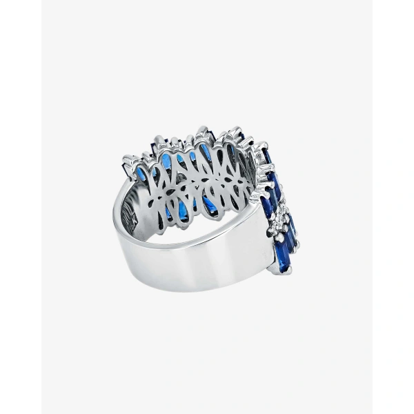 Suzanne Kalan Double Short Stack Dark Blue Sapphire Half Band in 18K White Gold | Fine Rings | Coveti