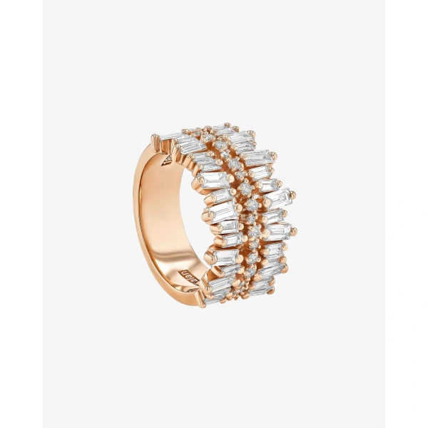 Suzanne Kalan Double Short Stack Diamond Half Band in 18K Rose Gold | Fine Rings | Coveti