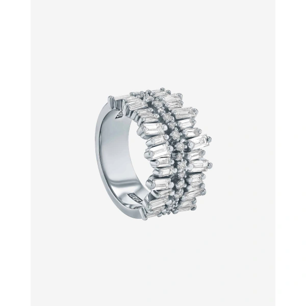Suzanne Kalan Double Short Stack Diamond Half Band in 18K White Gold | Fine Rings | Coveti
