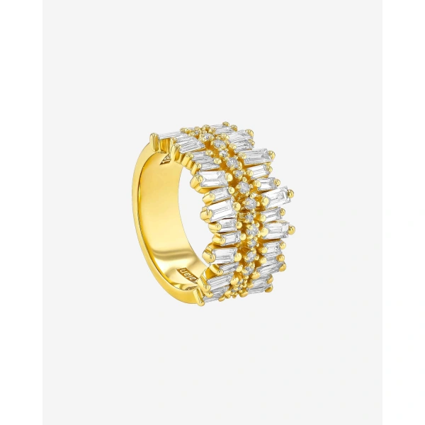 Suzanne Kalan Double Short Stack Diamond Half Band in 18K Yellow Gold | Fine Rings | Coveti