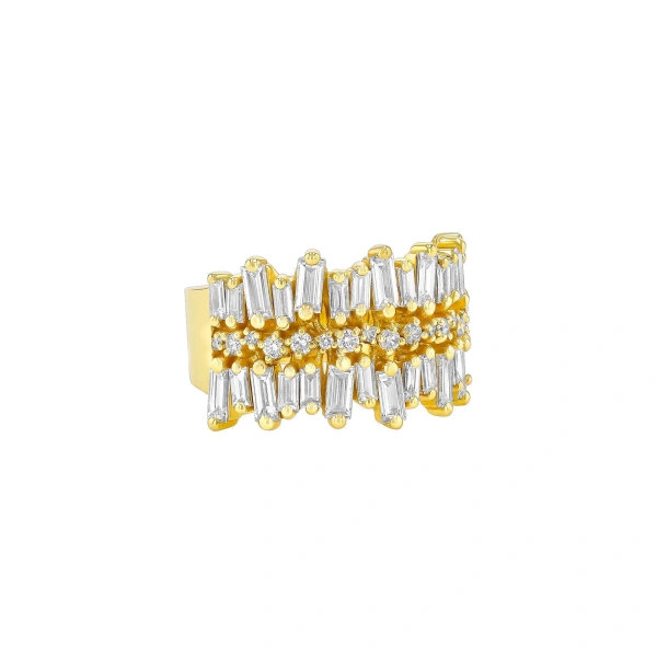 Suzanne Kalan Double Short Stack Diamond Half Band in 18K Yellow Gold | Fine Rings | Coveti