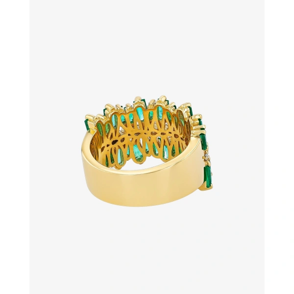 Suzanne Kalan Double Short Stack Emerald Half Band in 18K Yellow Gold | Fine Rings | Coveti