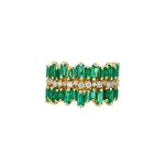 Suzanne Kalan Double Short Stack Emerald Half Band in 18K Yellow Gold | Fine Rings | Coveti
