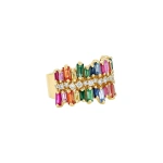 Suzanne Kalan Double Short Stack Half Band in 18K Yellow Gold, Rainbow Sapphire | Fine Rings | Coveti