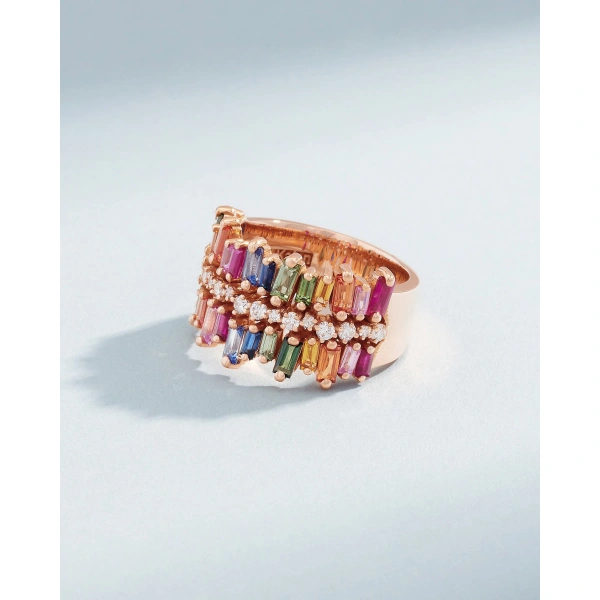 Suzanne Kalan Double Short Stack Rainbow Sapphire Half Band in 18K Rose Gold | Fine Rings | Coveti