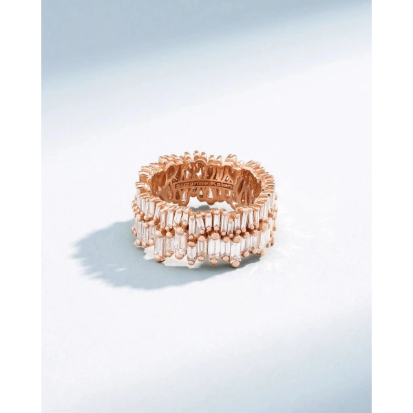 Suzanne Kalan Double Stack Diamond Eternity Band in 18K Rose Gold | Fine Rings | Coveti