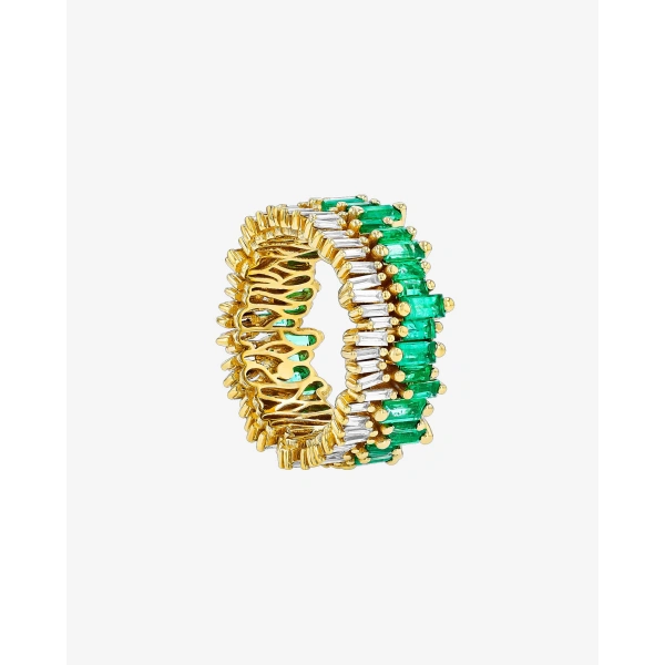 Suzanne Kalan Double Stack Emerald Eternity Band in 18K Yellow Gold | Fine Rings | Coveti