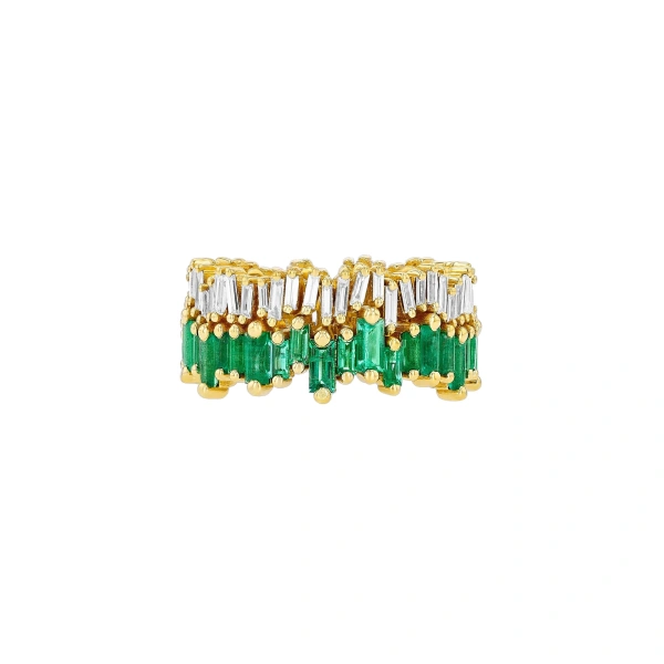Suzanne Kalan Double Stack Emerald Eternity Band in 18K Yellow Gold | Fine Rings | Coveti
