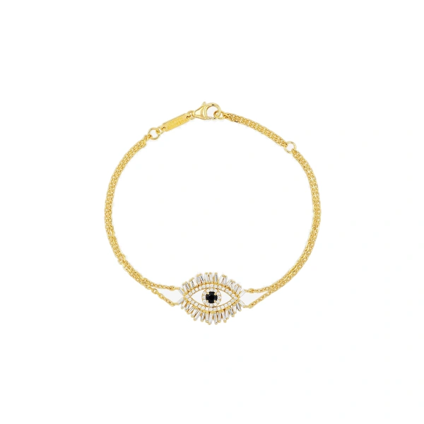 Suzanne Kalan Evil Eye Midi Black Sapphire Half Pave Bracelet in 18K Yellow Gold | Fine Bracelets | Coveti