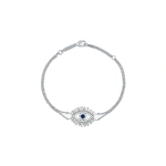 Suzanne Kalan Evil Eye Midi Dark Blue Sapphire Half Pave Bracelet in 18K White Gold | Fine Bracelets | Coveti