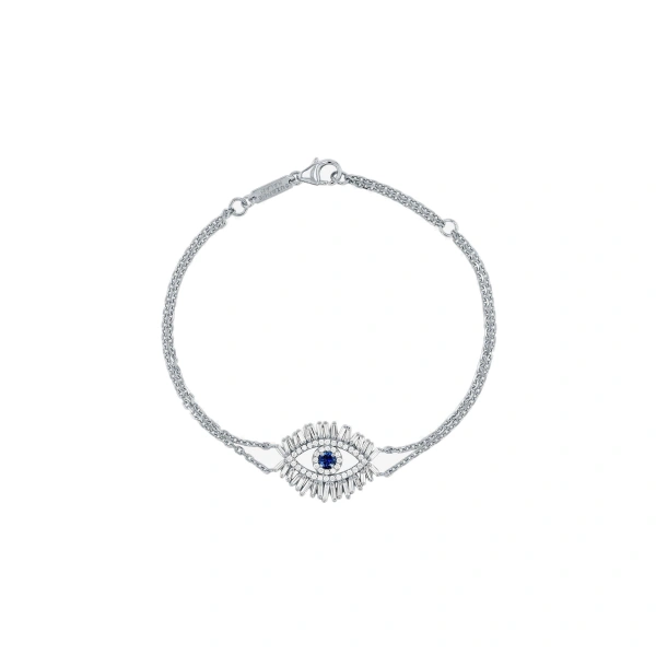 Suzanne Kalan Evil Eye Midi Dark Blue Sapphire Half Pave Bracelet in 18K White Gold | Fine Bracelets | Coveti