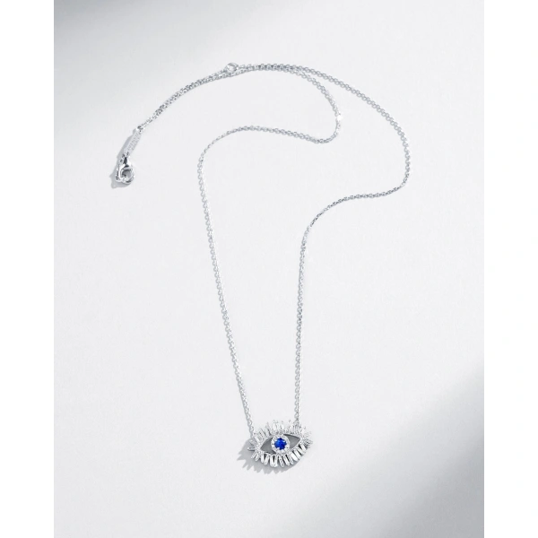 Suzanne Kalan Evil Eye Midi Dark Blue Sapphire Pendant in 18K White Gold | Fine Necklaces | Coveti