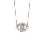 Suzanne Kalan Evil Eye Midi Diamond Half Pave Pendant in 18K Rose Gold | Fine Necklaces | Coveti