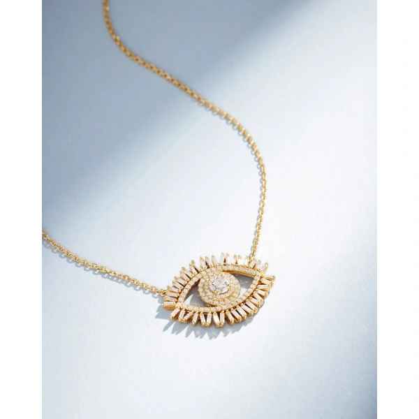 Suzanne Kalan Evil Eye Midi Diamond Half Pave Pendant in 18K Yellow Gold | Fine Necklaces | Coveti