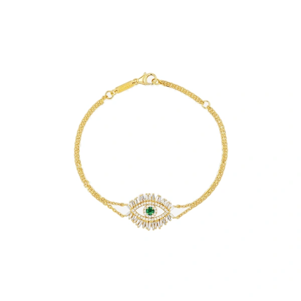 Suzanne Kalan Evil Eye Midi Emerald Half Pave Bracelet in 18K Yellow Gold | Fine Bracelets | Coveti