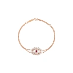 Suzanne Kalan Evil Eye Midi Half Pave Bracelet in 18K Rose Gold, Ruby | Fine Bracelets | Coveti