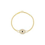 Suzanne Kalan Evil Eye Midi Half Pave Bracelet in 18K Yellow Gold, Black Sapphire | Fine Bracelets | Coveti