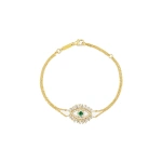 Suzanne Kalan Evil Eye Midi Half Pave Bracelet in 18K Yellow Gold, Emerald | Fine Bracelets | Coveti