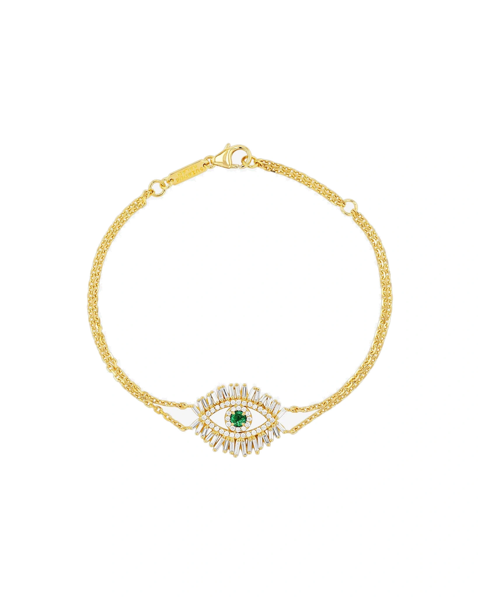 Suzanne Kalan Evil Eye Midi Half Pave Bracelet in 18K Yellow Gold, Emerald Suzanne Kalan Evil Eye Midi Half Pave Bracelet in 18K Yellow Gold, Emerald | Fine Bracelets | Coveti