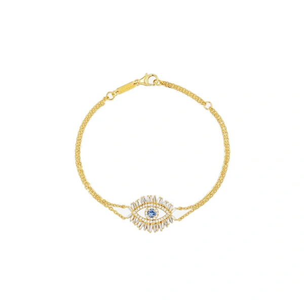 Suzanne Kalan Evil Eye Midi Half Pave Bracelet in 18K Yellow Gold, Light Blue Sapphire | Fine Bracelets | Coveti