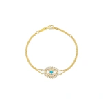 Suzanne Kalan Evil Eye Midi Half Pave Bracelet in 18K Yellow Gold, Turquoise | Fine Bracelets | Coveti