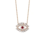 Suzanne Kalan Evil Eye Midi Half Pave Pendant in 18K Rose Gold, Ruby | Fine Necklaces | Coveti