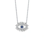 Suzanne Kalan Evil Eye Midi Half Pave Pendant in 18K White Gold, Dark Blue Sapphire | Fine Necklaces | Coveti