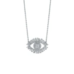 Suzanne Kalan Evil Eye Midi Half Pave Pendant in 18K White Gold | Fine Necklaces | Coveti