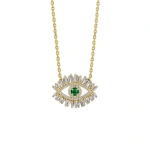 Suzanne Kalan Evil Eye Midi Half Pave Pendant in 18K Yellow Gold, Emerald | Fine Necklaces | Coveti
