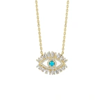Suzanne Kalan Evil Eye Midi Half Pave Pendant in 18K Yellow Gold, Turquoise | Fine Necklaces | Coveti