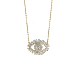 Suzanne Kalan Evil Eye Midi Half Pave Pendant in 18K Yellow Gold | Fine Necklaces | Coveti