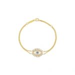 Suzanne Kalan Evil Eye Midi Light Blue Sapphire Half Pave Bracelet in 18K Yellow Gold | Fine Bracelets | Coveti